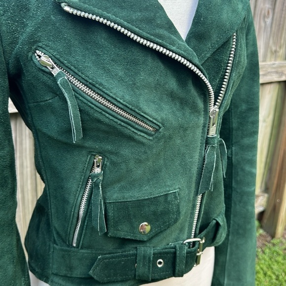 Carrie Hoxton ‘Brando’ green suede moto jacket, size 10UK (6US) - Picture 7 of 12